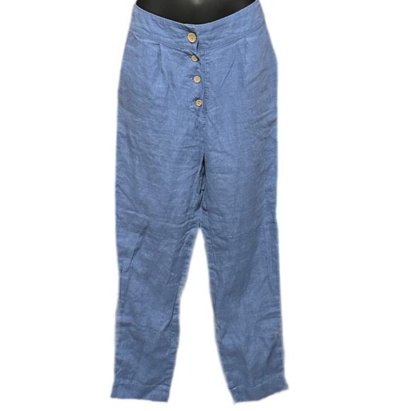 Old Linen Mill Classic High Waist Pants in Ocean Blue - Picture 6 of 7